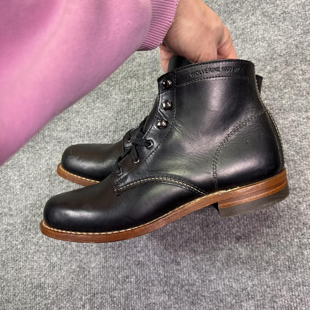 Wolverine 1000 Mile Boots Womens Size 9 Black Leather Ankle Lace Up Combat USA - Picture 5 of 10